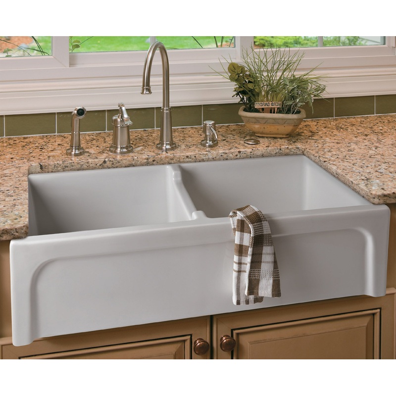 ALFI brand AB3918ARCH-W  39″ White Arched Apron Thick Wall Fireclay Double Bowl Farm Sink