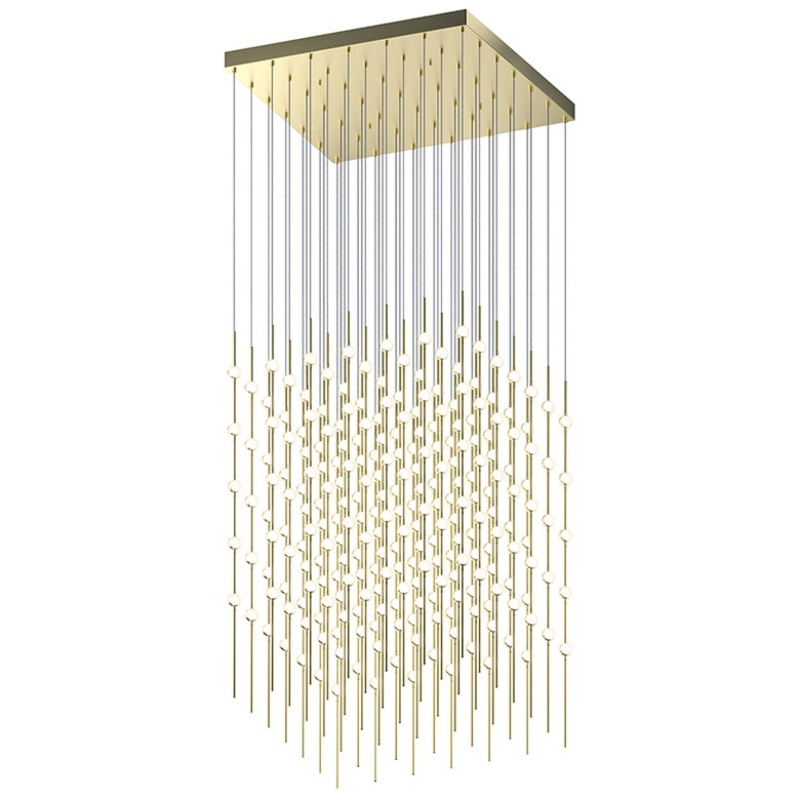 Constellation Cosmic Cube 30″ LED Pendant Satin Brass with White Optical Acrylic 3000K 10′ Adjustable Cord