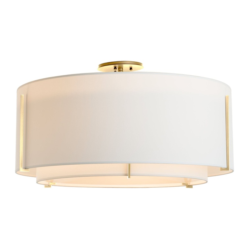 Exos Large Double Shade Semi-Flush Modern Brass Natural Anna Inner Shade & Natural Anna Outer Shade
