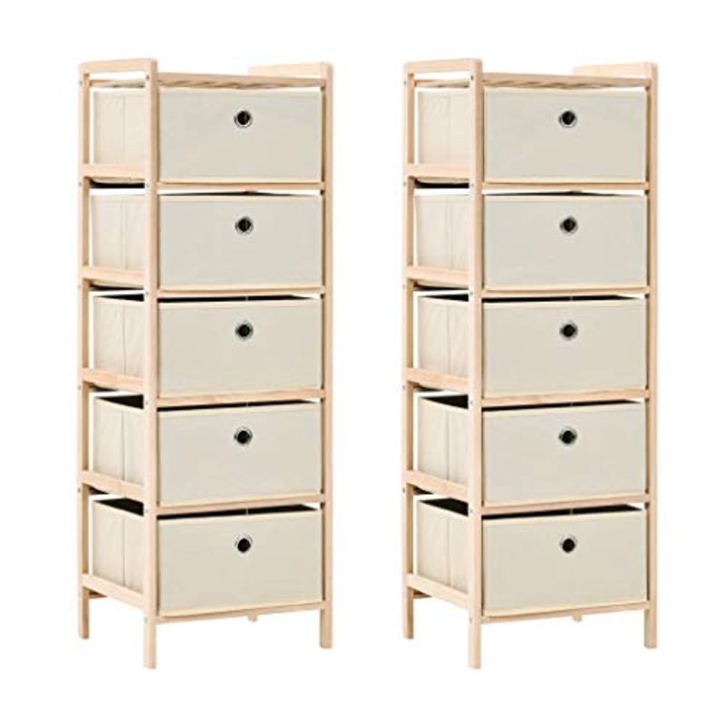 Festnight Armadietti con 5 Cesti, Com e Cassettiere in Tessuto e Legno di Cedro Beige 2 pz