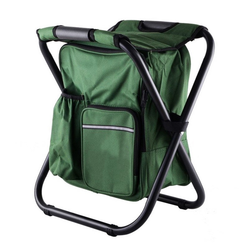 Green Insulated Cooler Backpack Chair – Foldable Stool for Picnics & BBQ