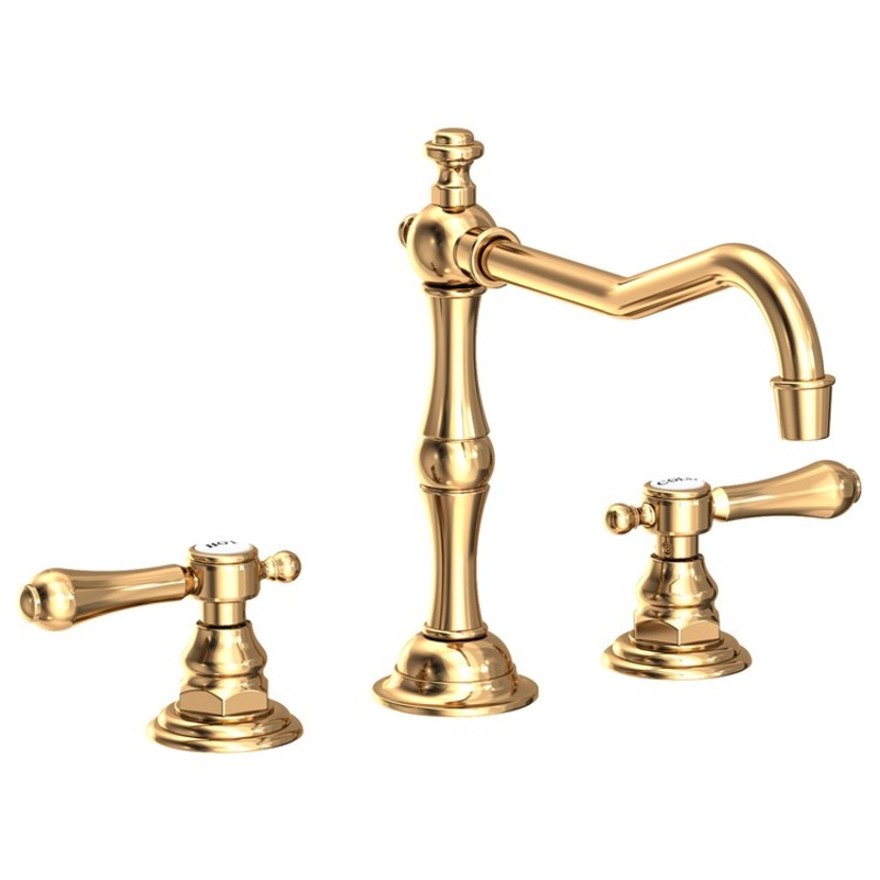 Kitchen Faucet Chesterfield 8 Inch Spread 2 Lever ADA Polished Brass Uncoated Living Spout Height 5-13/16 Inch Spout Reach 9-1/2 Inch 1.8 Gallons per Minute