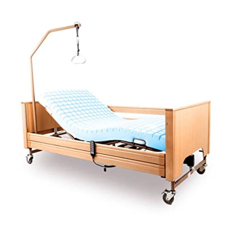 Letto Elettrico Da Degenza Ortopedico Con Materasso Antidecubito Respiro Per Disabili e Anziani ad Altezza Variabile Con Rete Pieghevole, Sponde e Alzamalati – ARMONIA