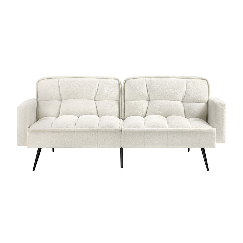 Oikiture 3-Seater Sofa Bed Convertible Boucle Sherpa Lounge Couch White