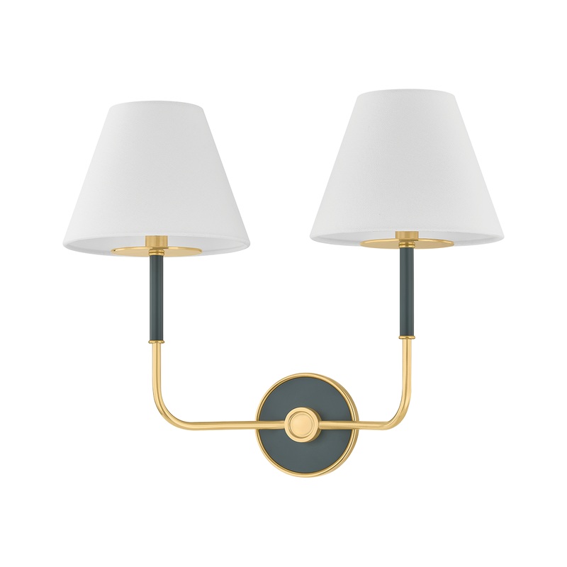 Wedgewood 2-Light Wall Sconce Aged Brass/Soft Studio Green