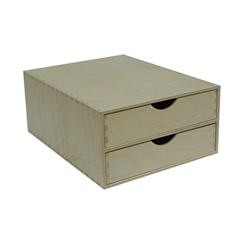 Wooden World A4, Doppia CASSETTERIA, Scatola, Desktop, Ufficio, SCRIVANIA, CONSERVAZIONE, DCOUPAGE, Non Dipinto