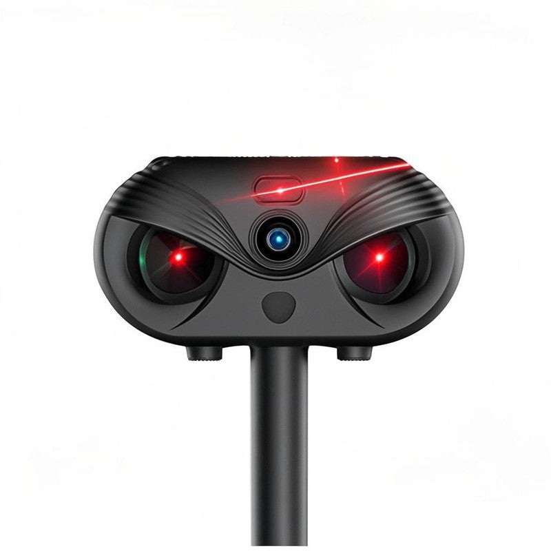 Black Advanced Solar Powered Ultrasonic Animal Repeller – Outdoor Pest Deterrent with Motion Sensor, Strobe Light & Laser