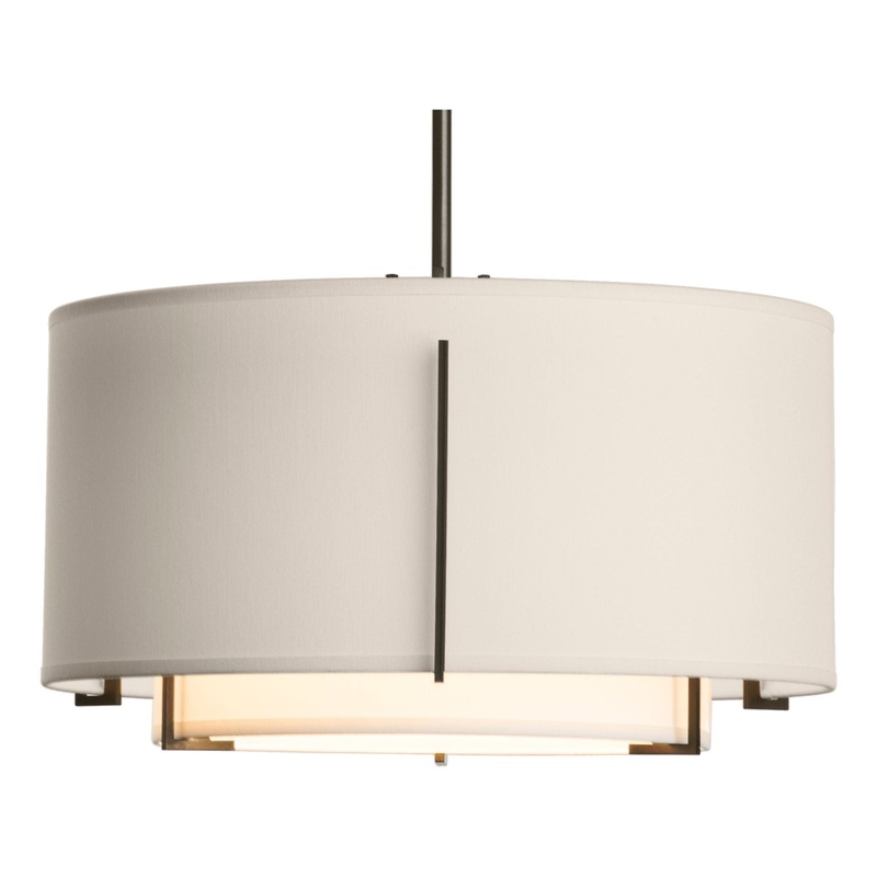 Exos Small Double Shade Pendant Oil Rubbed Bronze Natural Anna Inner Shade & Flax Outer Shade