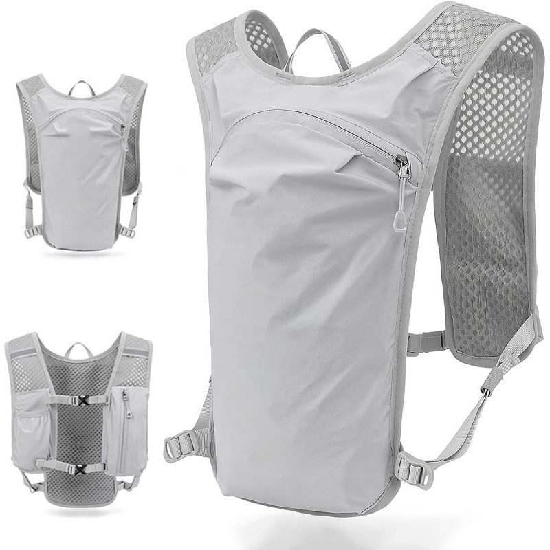 Grey Cycling Running Hiking Backpack – Breathable Hydration Pack with Vest Design for Biking, Marathon & Outdoor Sports