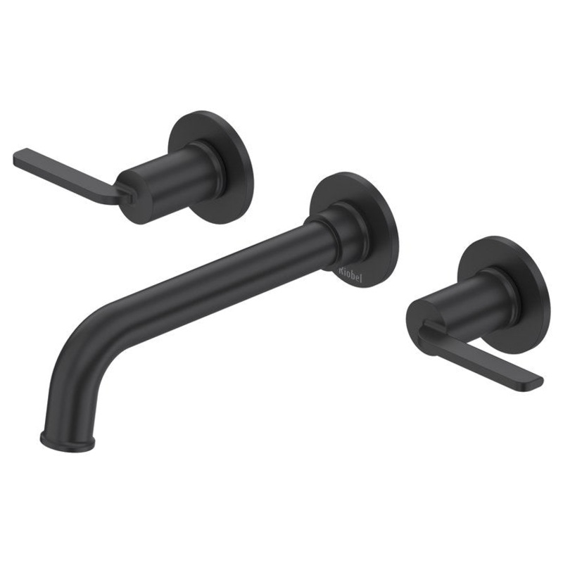 Lavatory Faucet Authentica 8 Inch Spread 2 Lever ADA Watersense Black 1.2 Gallons per Minute Wall Mount Less Drain 3 Hole