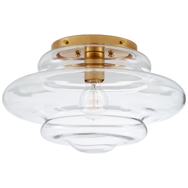 One Light Flush Mount from the Tableau Collection in Antique-Burnished Brass Finish by Visual Comfort Signature