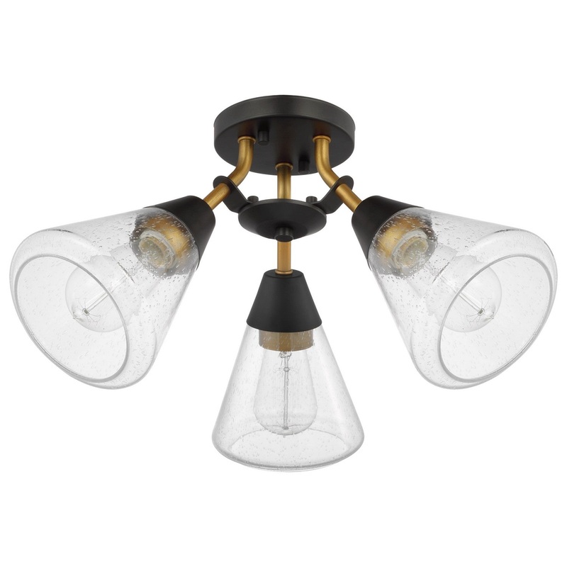 Three Light Semi Flush Mount from the Starlight Collection in Matte Black/Natural Brass Finish by Nuvo Lighting