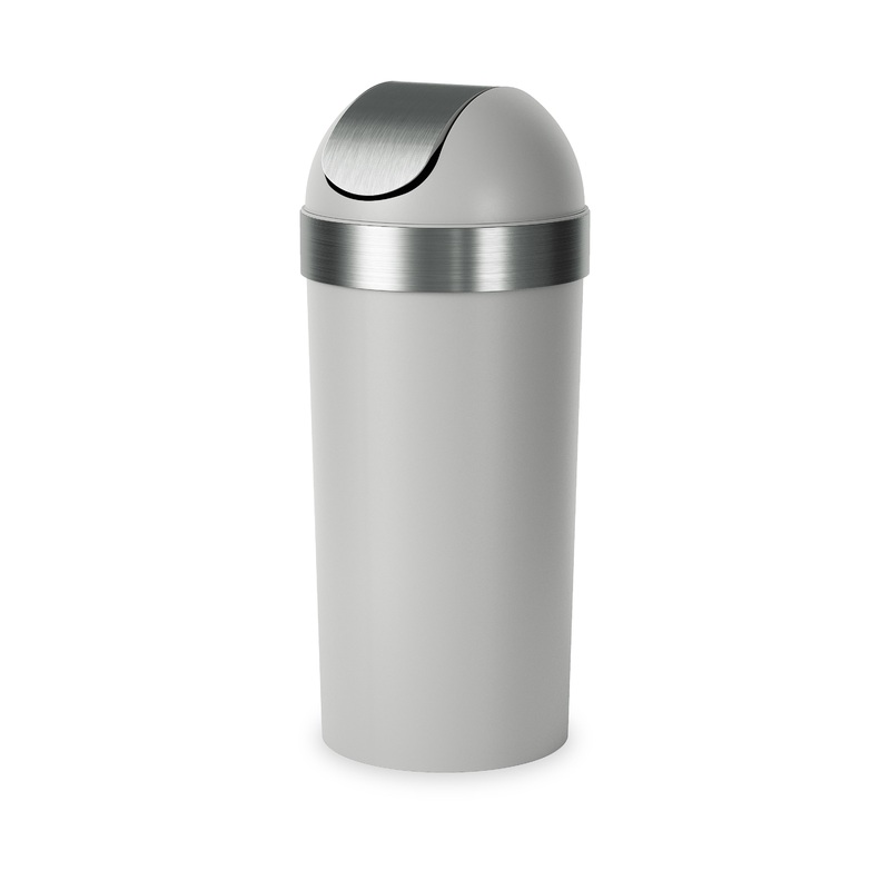 Venti 16-Gallon (62L) Trash Can with Swing Top Lid Grey/Nickel