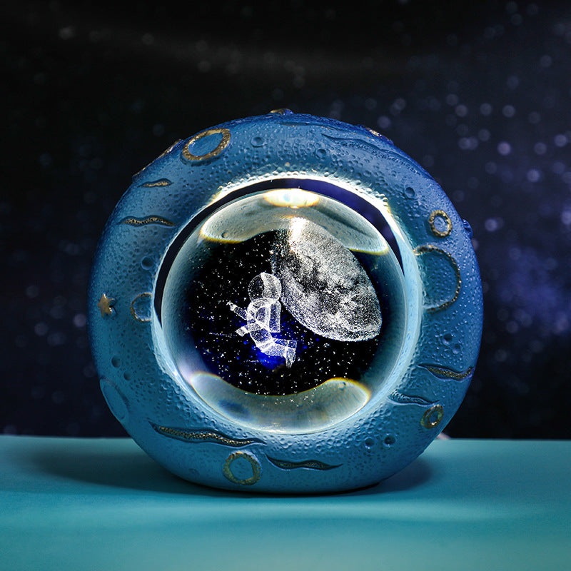 Celestial Ring LED Crystal Ball Lamp – 3D Engraving, Unique Gift (Traveling in the Starry Sky)