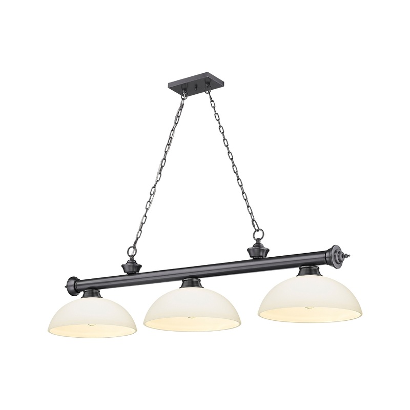 Cordon 3-Light Billiard Bronze Plate Dome Matte Opal Glass