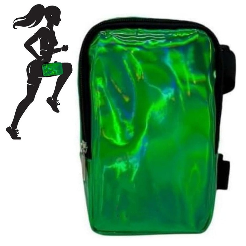 Green Shiny Holographic Thigh Holster Bag – Hands-Free Festival & Hiking Gear