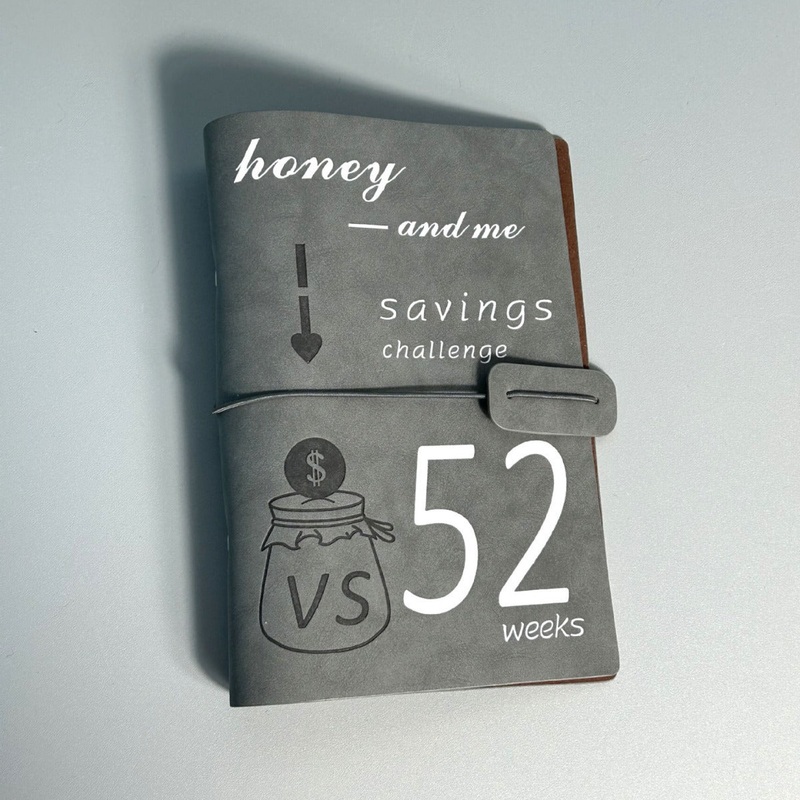 Grey 52-week couple’s savings challenge binder – 6-ring financial planner set (2 books)