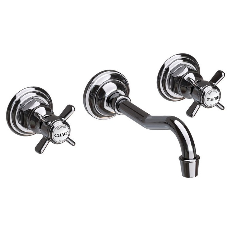 Lavatory Faucet Fairfield Wall Mount 8 Inch Spread 2 Cross ADA WaterSense Midnight Chrome 1.2 Gallons per Minute Less Drain 3 Hole