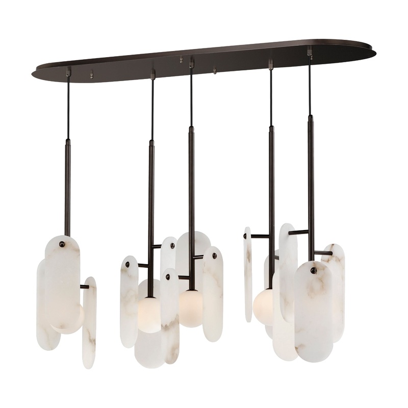 Megalith 5-Light LED Pendant Brushed Bronze White Alabaster