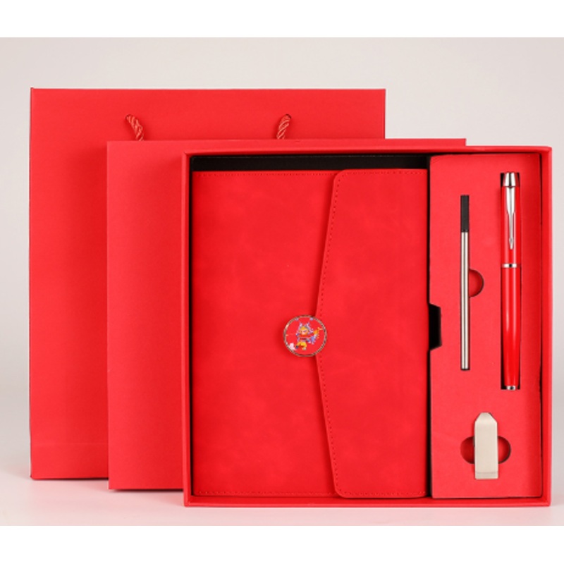 Red Premium A5 Three-Fold Notebook Gift Set with 16GB USB and Pen