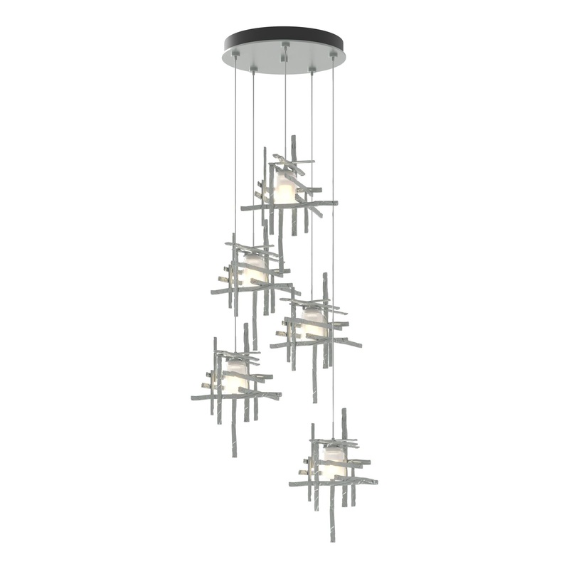 Tura 5-Light Frosted Glass Pendant Vintage Platinum
