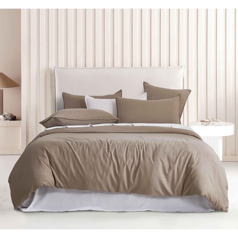Vintage Washed Microfibre Quilt Cover Set (Truffle, King)