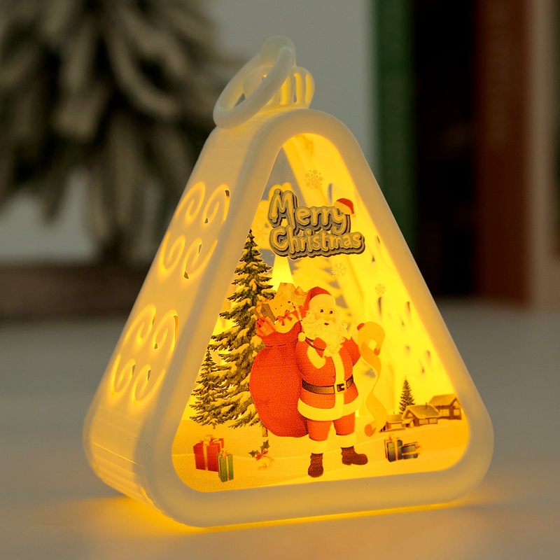 White Santa Claus Charming Christmas Scene Mini Lanterns (Set of 3) – Battery Operated LED Lights for a Cozy Holiday Glow