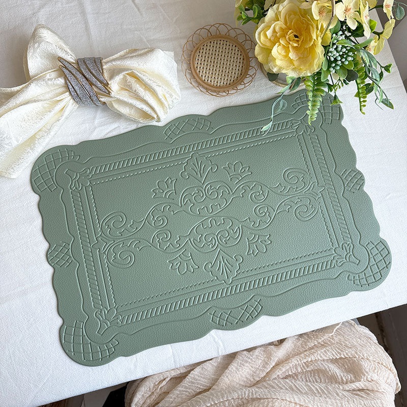 4 pcs Decorative Faux Leather Placemats – Unique Shape, Beautiful Packaging (Bean green)