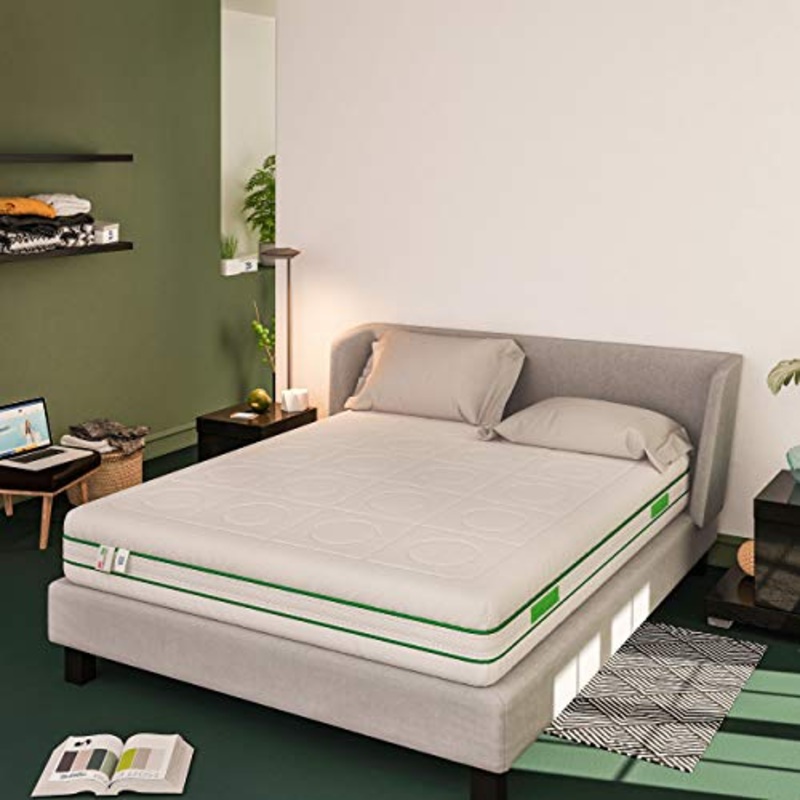 Baldiflex Emporio Materasso Piazza e Mezza Molle Insacchettate e Memory, Green Spring 800 Molle + 3 cm Memory, 7 Zone Differenziate, 100 Notti di Prova 120×190 cm