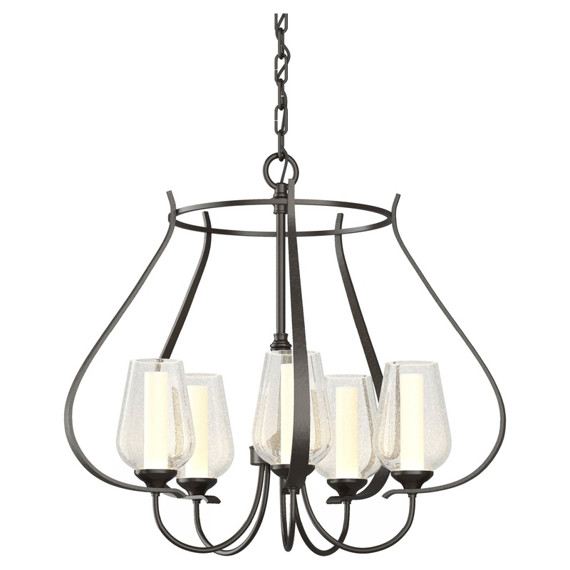 Flora 5-Arm Chandelier Oil Rubbed Bronze Seeded Glass with Opal Diffuser (ZS)