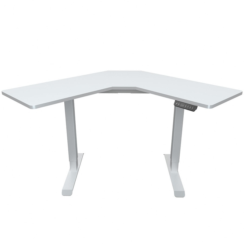 FORTIA 98W x 98W x 48D Dual-Motor 80kg Load Adjustable Electric Sit to Stand Up Corner Desk – White/White Frame