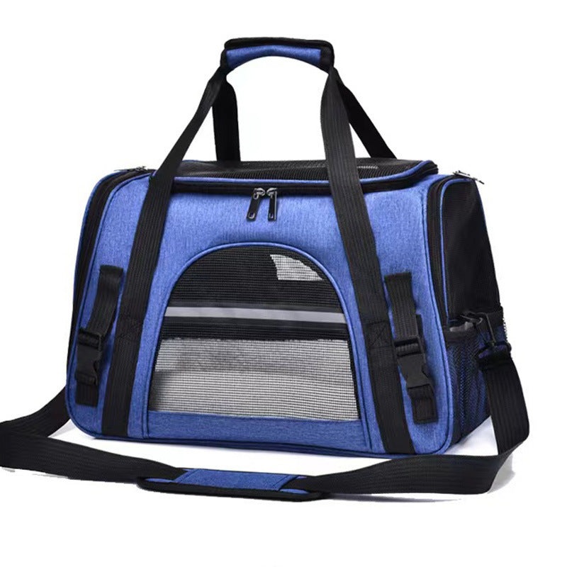 Portable Pet Bag for Small Dogs and Cats – Dark blue Travel Tote with Pet Mat (44x25x28cm)