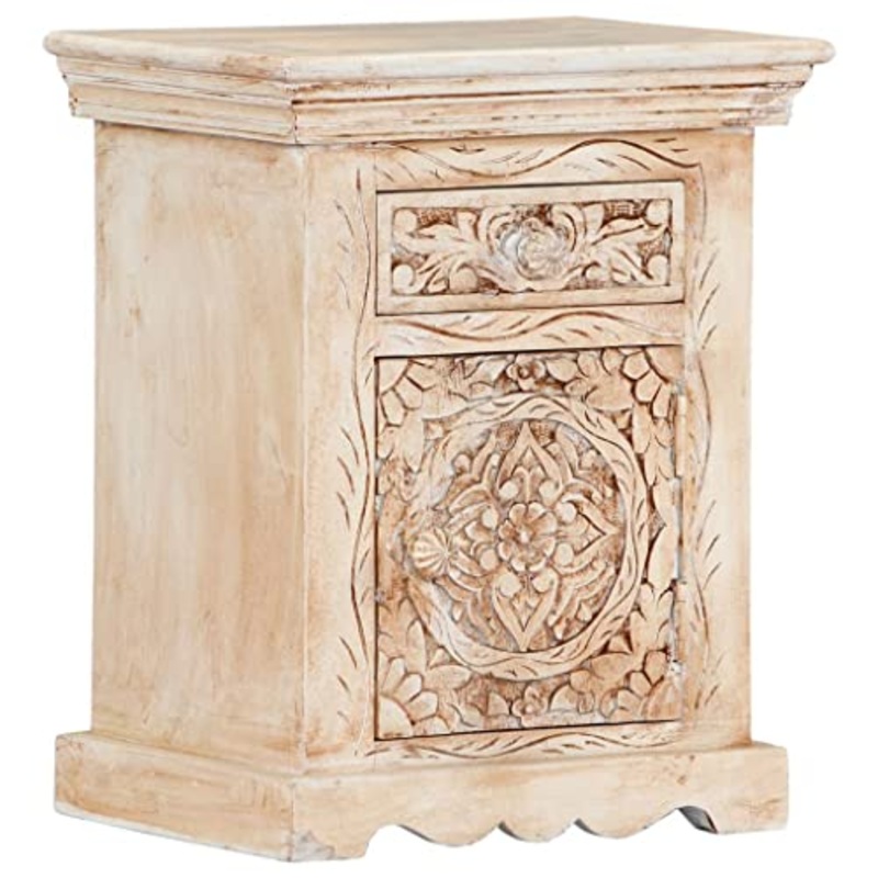 vidaXL Comodino Rustico Artigianale con 1 Cassetto 1 Anta Mobiletto Tavolino Notte Porta Telefono 40x30x50 cm Lucidato Legno Massello di Mango
