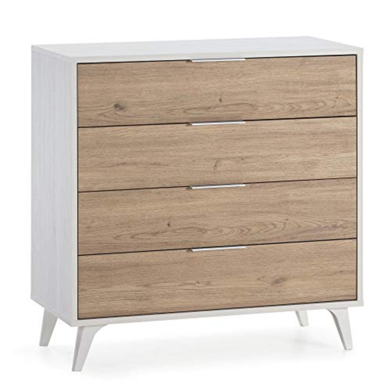 VS Venta-stock Cassettiera Koln 4 cassetti Color Bianco/Legno, 80 cm (Larghezza) 40 cm (profondit) 84 cm (Altezza)