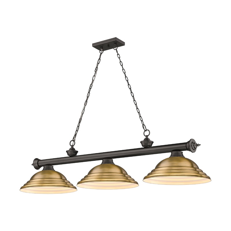 Cordon 3-Light Billiard Bronze Dome Rubbed Brass Steel
