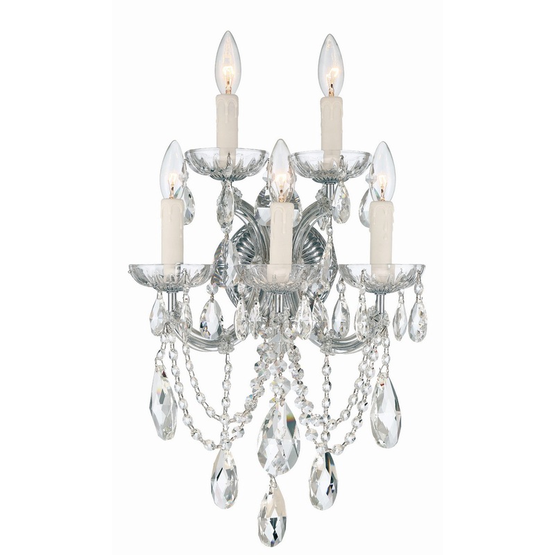 Crystorama 4425-CH-CL-SAQ Maria Theresa Five Light Wall Sconce Polished Chrome