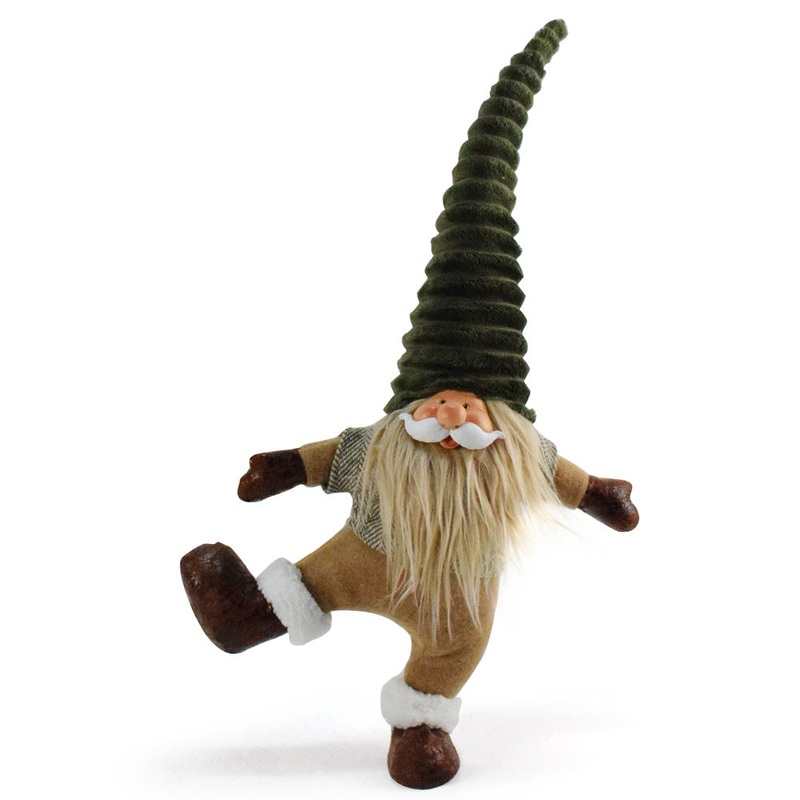 Green Hat One-Legged Standing Christmas Gnome – Santa & Rudolph Plush Faceless Dwarf Figurine