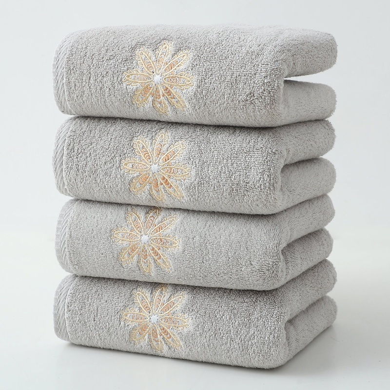 Grey 4-Pack Elegant Glod Floral Embroidered Cotton Hand Towels – Ultra Soft & Absorbent