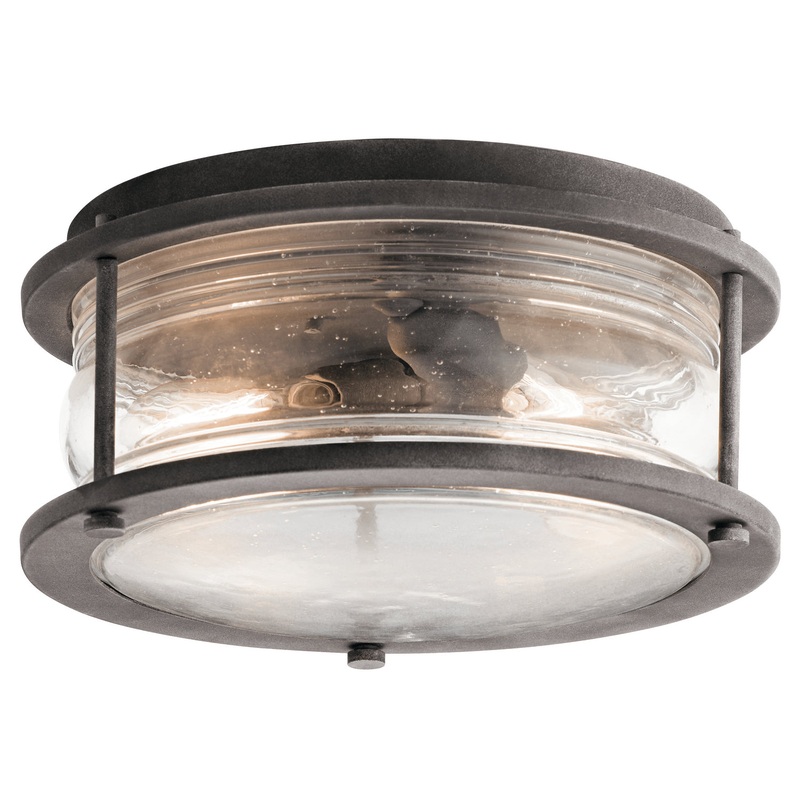Kichler 49669WZC Two Light Outdoor Ceiling Mount, Weathered Zinc