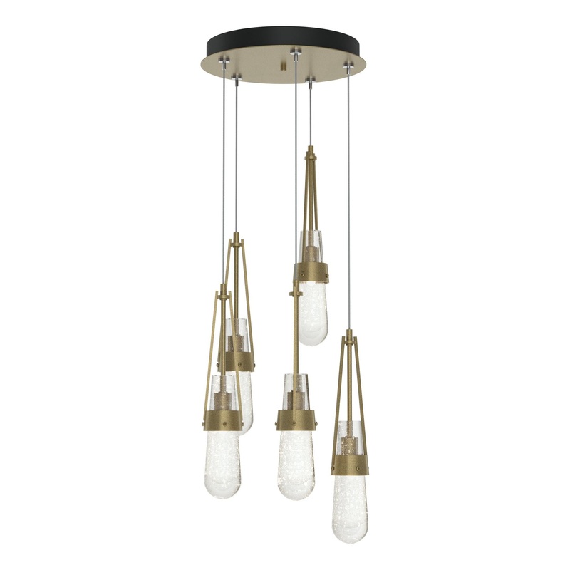Link 5-Light Blown Glass Pendant Soft Gold Clear Bubble Glass (YG)