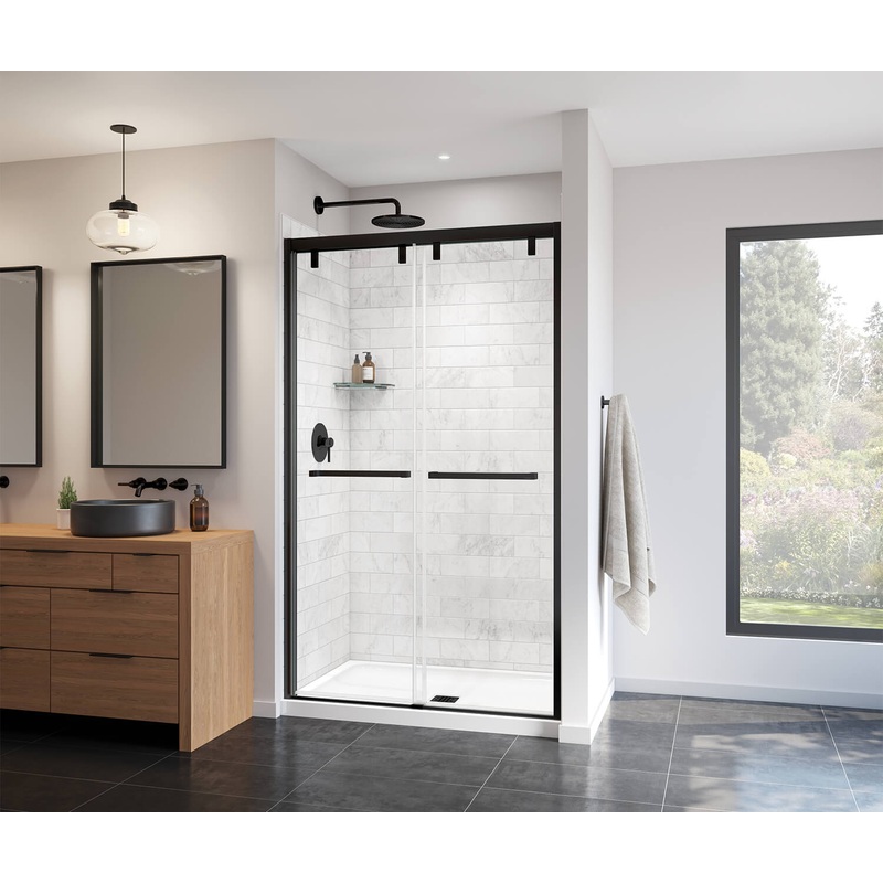 MAAX 135321-900-340-000 Uptown 44-47 x 76 in. 8 mm Bypass Shower Door for Alcove Installation with Clear glass in Matte Black