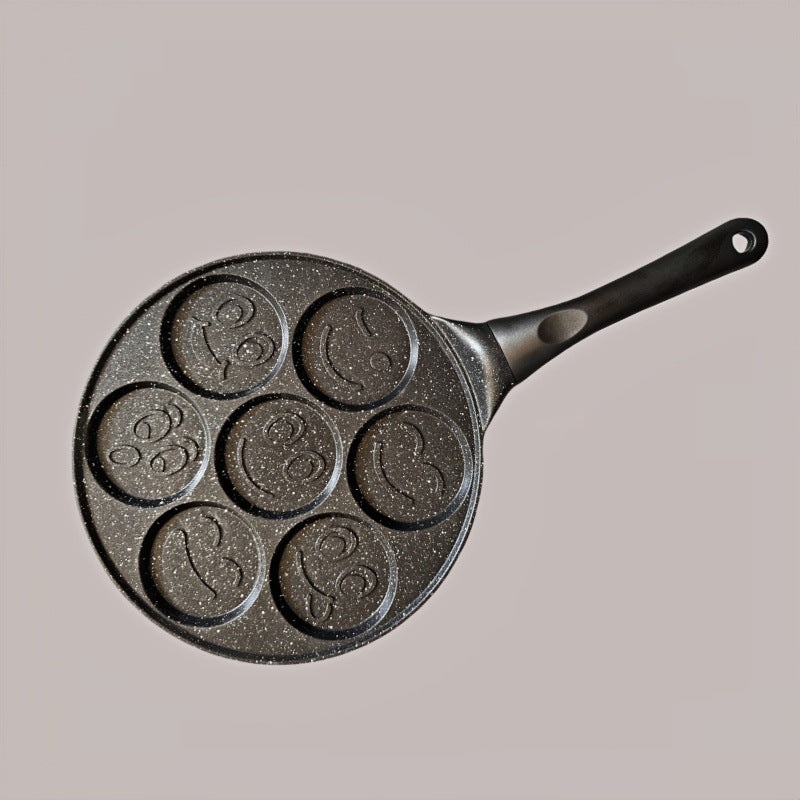 Black Smiley + Black Handle (gas model) Non-Stick Pancake Pan – 7-Hole Fun Shapes Breakfast Griddle (27cm)