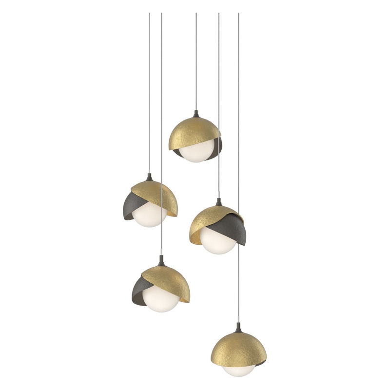 Brooklyn 5-Light Double Shade Pendant Dark Smoke Modern Brass
