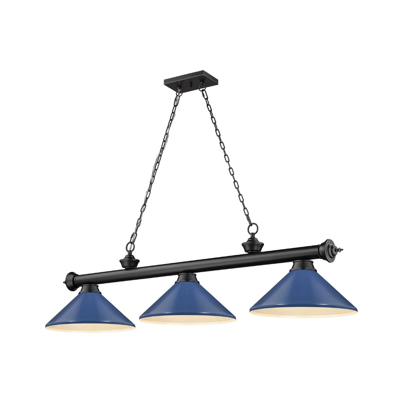 Cordon 3-Light Billiard Matte Black Cone Navy Blue Steel