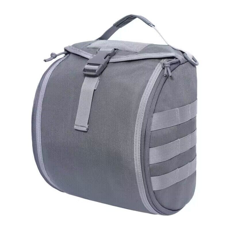 Grey Tactical Helmet Bag & Utility Pouch – Padded MOLLE Gear Storage Carrier