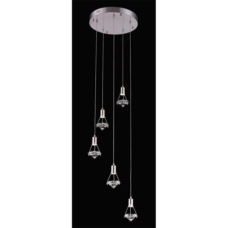 Rock Crystal 5-Light Pendant Satin Nickel