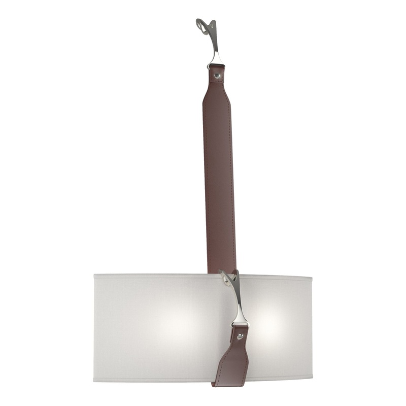 Saratoga Sconce Black Polished Nickel with British Brown Leather Natural Anna Shade (SF)