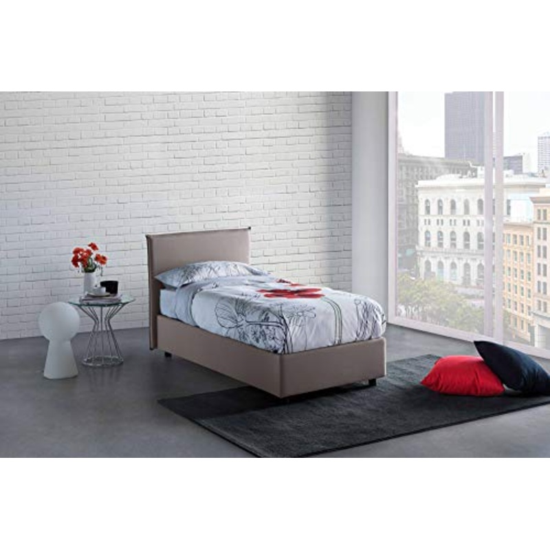 Talamo Italia Letto contenitore Singolo Anna, Made in Italy, Letto con rivestimento in tessuto, Apertura laterale, adatto per materasso cm 80×190, Tortora