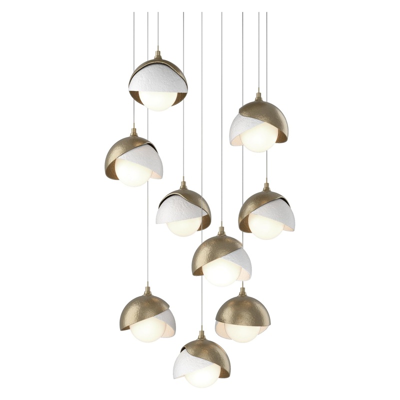 Brooklyn 9-Light Double Shade Pendant Soft Gold White