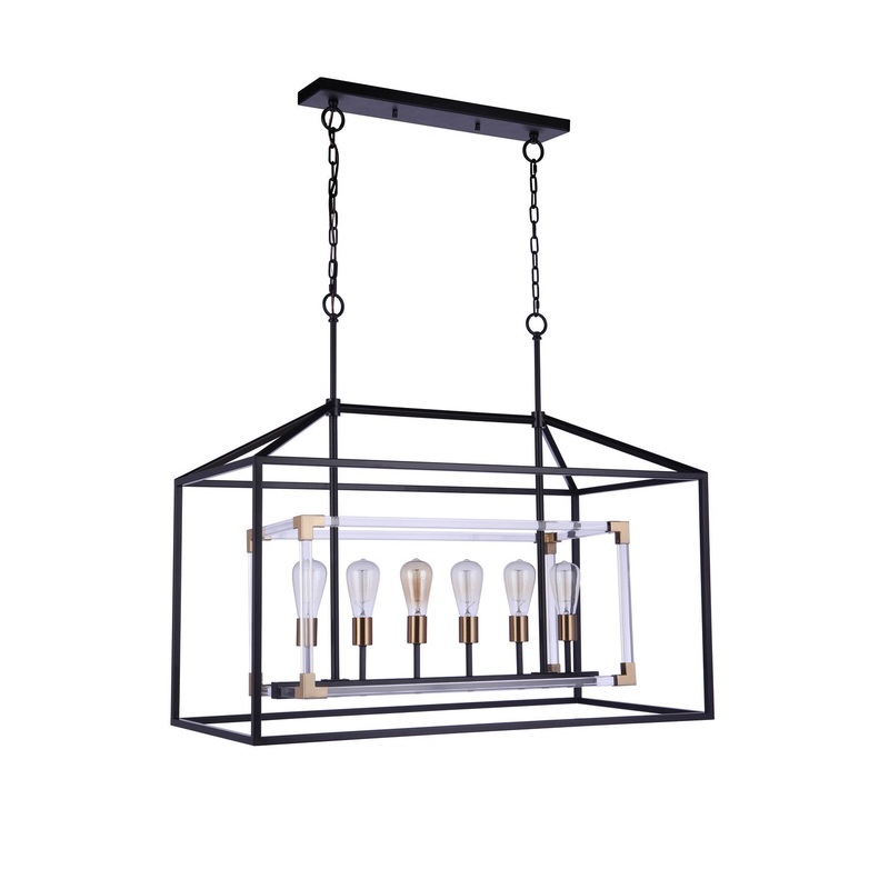 Craftmade 58076-FBSB Aaron Six Light Island Pendant Flat Black/Satin Brass